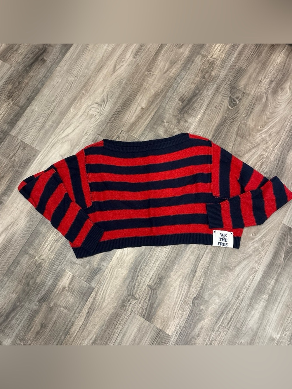 We The Free Red & Navy Striped Cropped Sweater